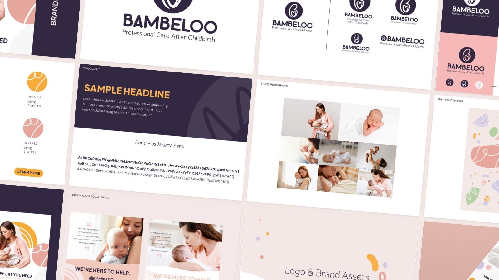 Pages of the Bambeloo brand guide, laid out as a mosaic